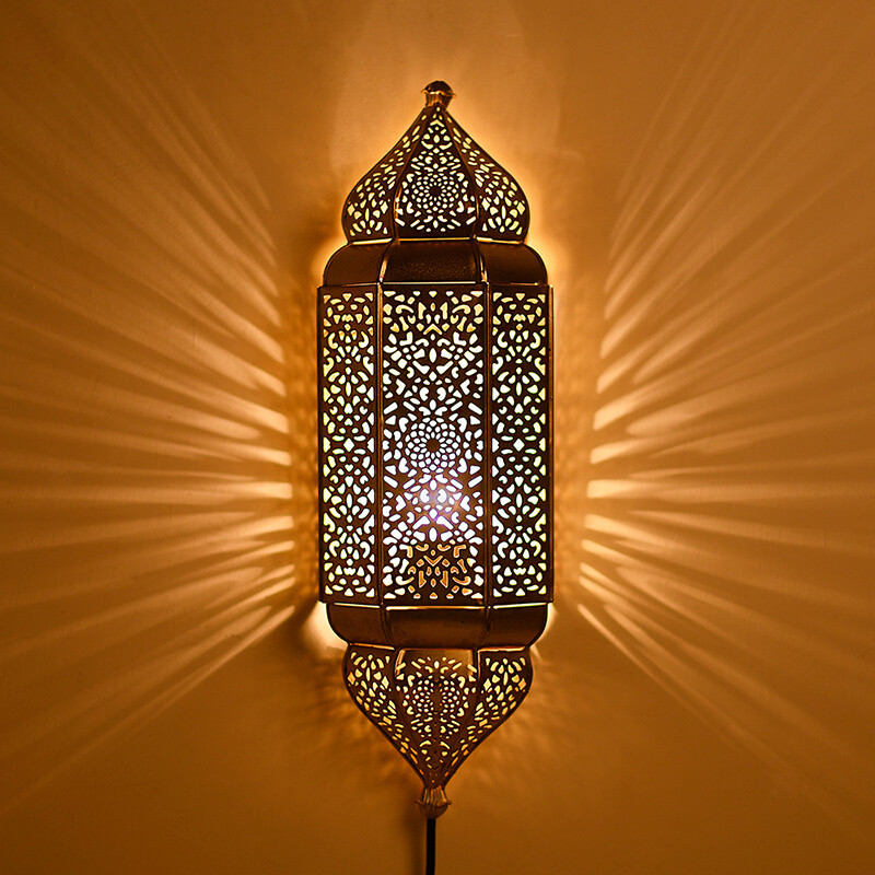 Moroccan Silver Metal Handcrafted Wall Lamp | Vintage Charm
