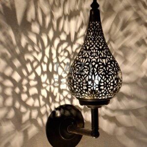 Moroccan Silver Metal Wall Lamps for Indoor and Outdoor Spaces.