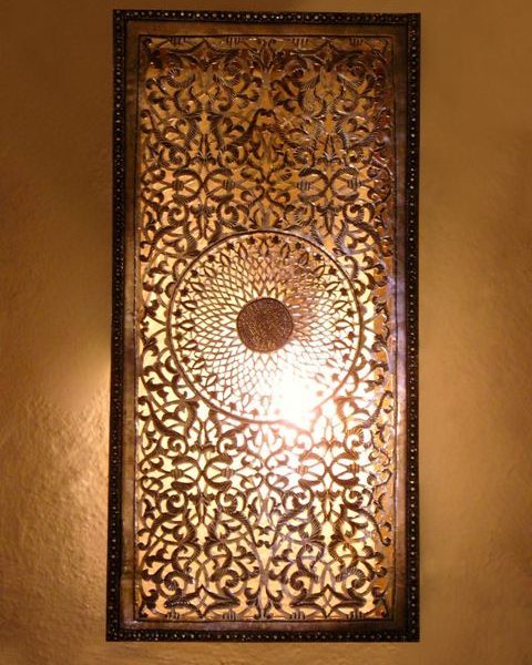 Elegant Moroccan Silver Metal Pendant Wall Lamp