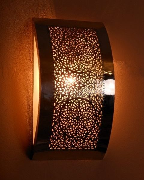 Moroccan Handcrafted Silver Metal Wall Lamp