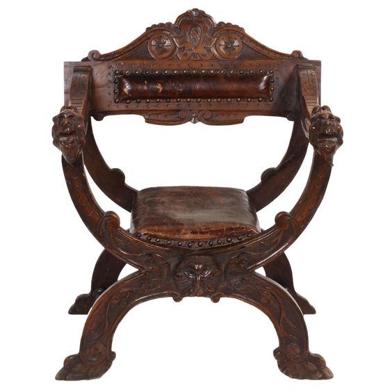 Hand-Carved Moroccan Wood Chair - Floral Panels, Rolled Arms