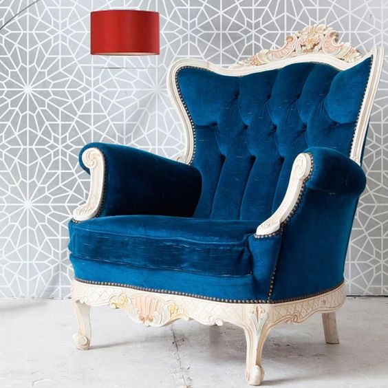 Moroccan Teal Wood Chair with Hand-Carved Details