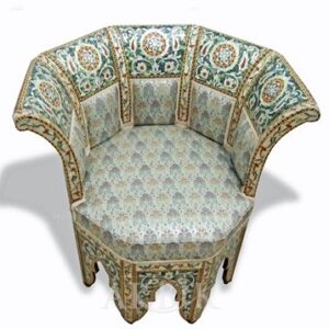 Exotic Moroccan Marquetry Wood Chair with Mother of Pearl Inlays