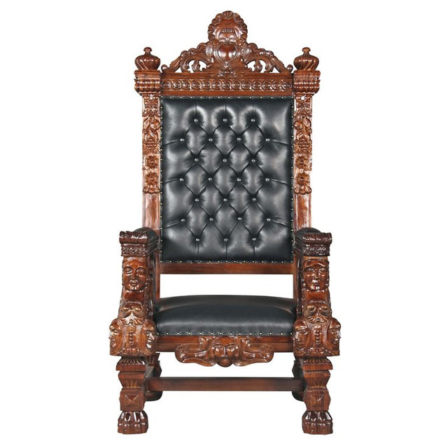 Moroccan Wood Chair with Genuine Leather Accents