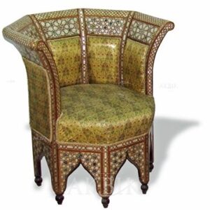 Exquisite Moroccan Wood Chair with Mother of Pearl Inlays