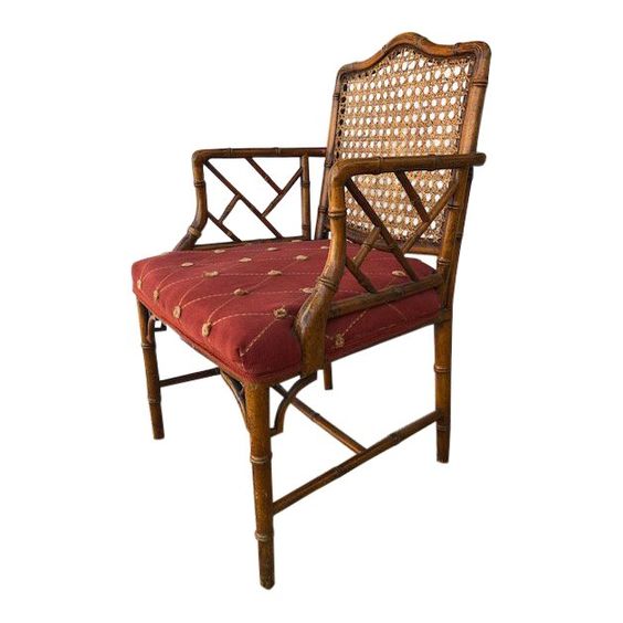 Moroccan Wood Chair with Red Upholstery