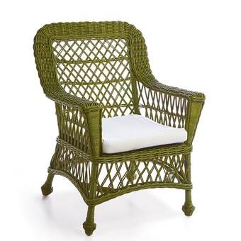 Vintage Rattan Wood Chair with Wicker High Back | Moroccan Wood Collection