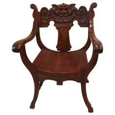 Moroccan Hand-Carved Wood Chair with Floral Panels