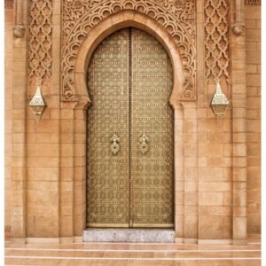 Hand-Carved Moroccan Arched Wood Door