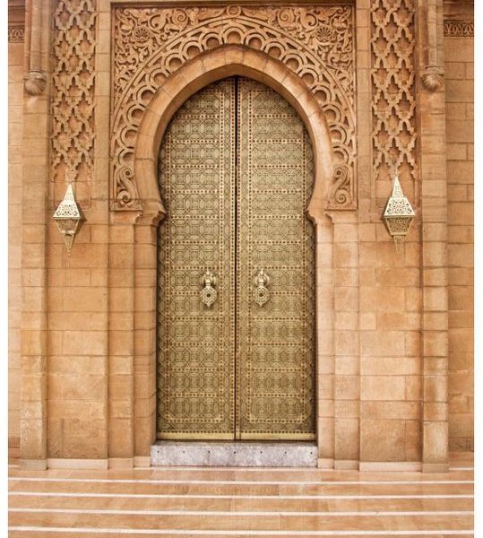 Hand-Carved Moroccan Arched Wood Door