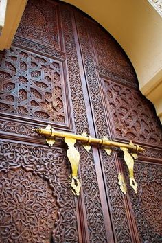 Hand-Carved Moroccan Arched Wood Door - Customizable & Durable