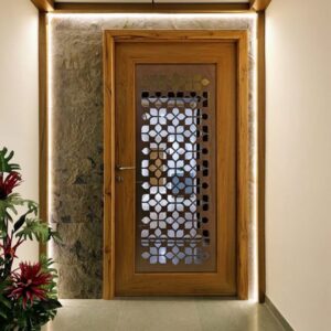 Light Wood Carved Flower Moroccan Front Entry Door, Wood Door 009