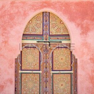 Hand-Painted Moroccan Wood Double Doors for Elegant Home Décor