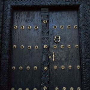 Hand-Carved Black Moroccan Wood Door - High-End Quality