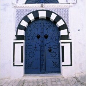 Moroccan Blue Arched Wood Door 126 - High-Quality Handcrafted Double Door