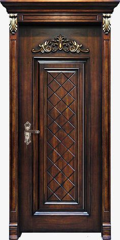 Dark Stained Carved Diamond Wood Door 013
