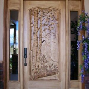 Luxurious Butternut Wood Front Door with Sidelites