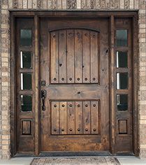 Dark Rustic Wood Front Door with Sidelites | Morocco Crafted