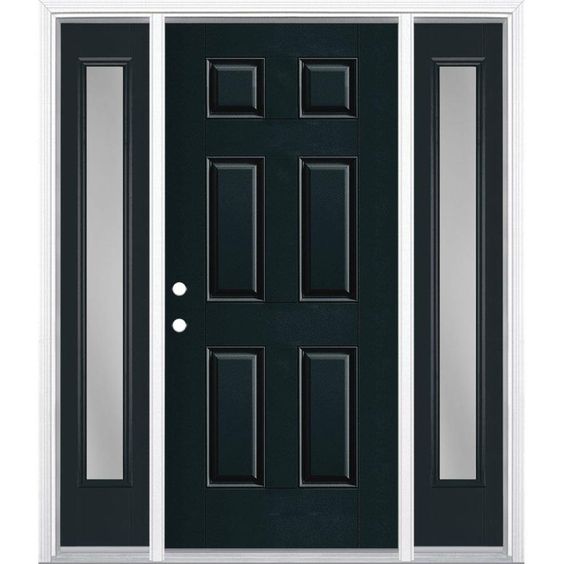 Navy Blue Wood Front Door 025 with Sidelites | Handmade in Morocco