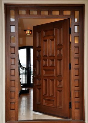 Exquisite Patterned Wood Front Door with Sidelites
