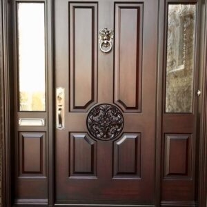 Solid Mahogany Front Door with 2 Sidelights - Luxury Entryway Solution