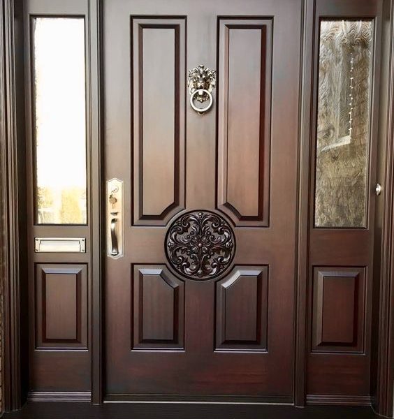 Solid Mahogany Front Door with 2 Sidelights - Luxury Entryway Solution