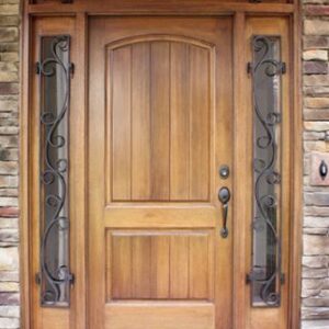Luxurious Walnut Wood Front Door with Sidelites | Moroccan Artisan Crafted