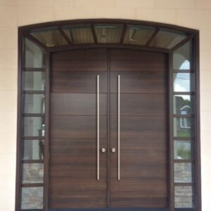 Premium Modern Double Wood Door with Sidelites, Handcrafted in Morocco