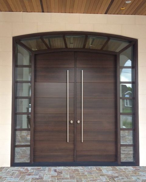 Premium Modern Double Wood Door with Sidelites, Handcrafted in Morocco