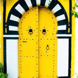 Yellow Arched Moroccan Vintage Wood Door - Premium Handcrafted Quality