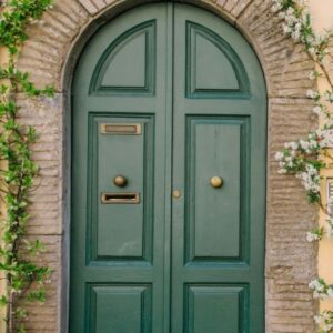 Botanical Green Solid Wood Double Door - Moroccan Craftsmanship