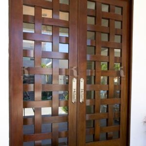 Braid Wood Front Double Door - Handcrafted Moroccan Wood Entry Door