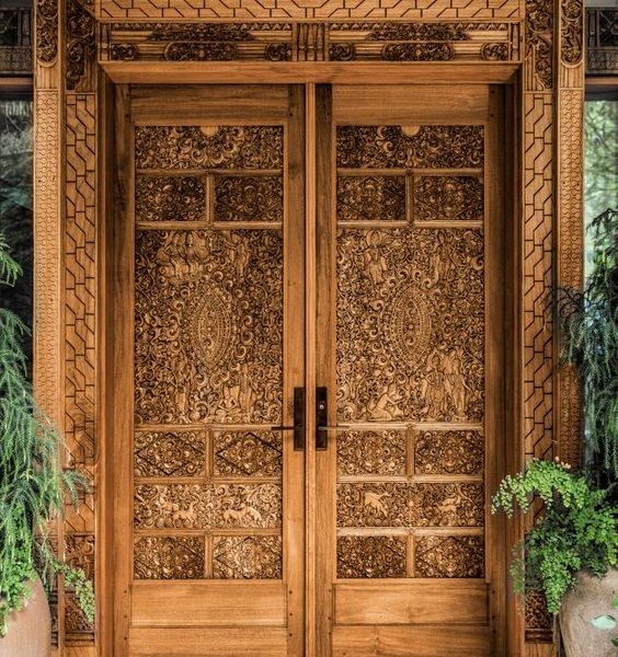 Majestic Moroccan Hand-Carved Double Wood Doors