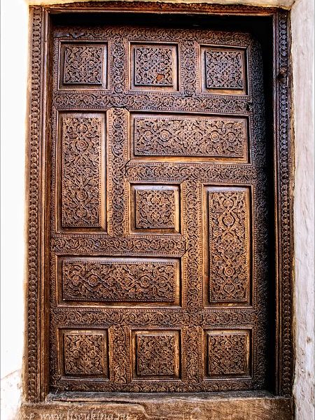 Vintage Moroccan Hand-Carved Wooden Door with Metallic Finish