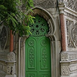Green Moroccan Wood Double Doors - Premium Crafted Aesthetics
