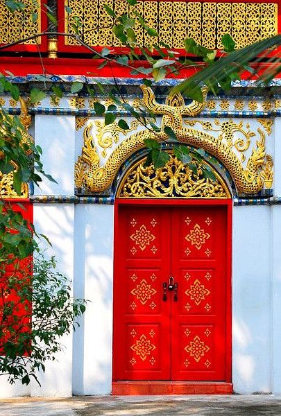 Red Moroccan Wood Double Doors | Premium Crafted & Handmade