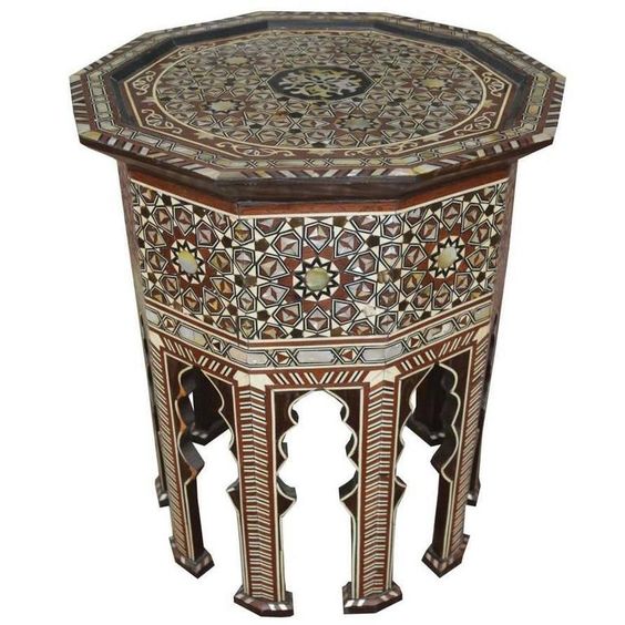 Hand-Carved Moroccan Wood Table - Geometric Patterns