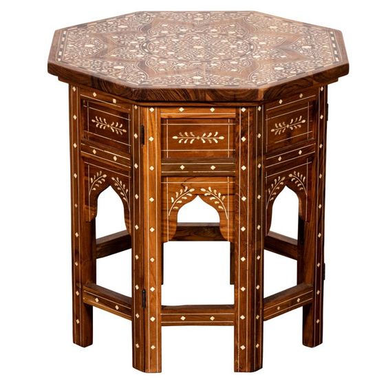 Moroccan Hand-Carved Wood Table for Exotic Home Decor