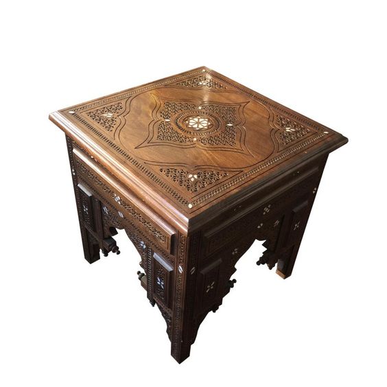 Exquisite Moroccan Mother of Pearl Inlaid Wood Table