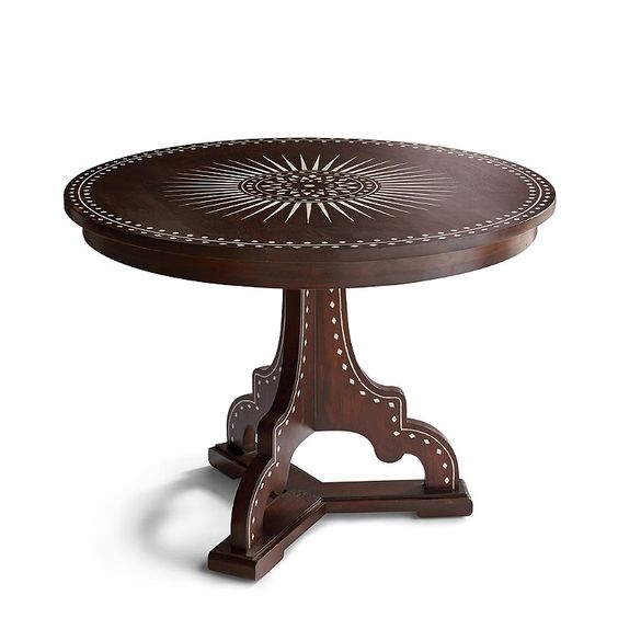 Hand-Painted Moroccan Wood Table with Moorish Arch Detailing