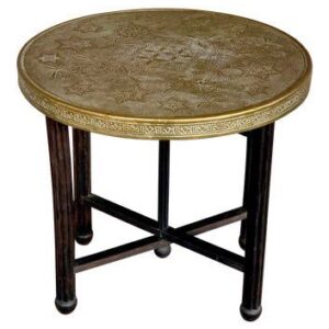 Moroccan Brass Top Wooden Table Tray