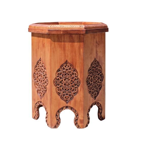 Hand-Painted Moroccan Wood Table with Moorish Arches