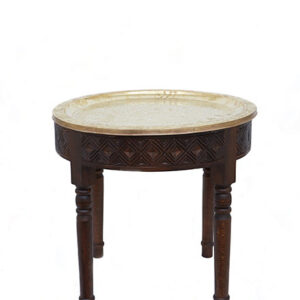 Moroccan Handmade Brass Table Tray with Wooden Legs