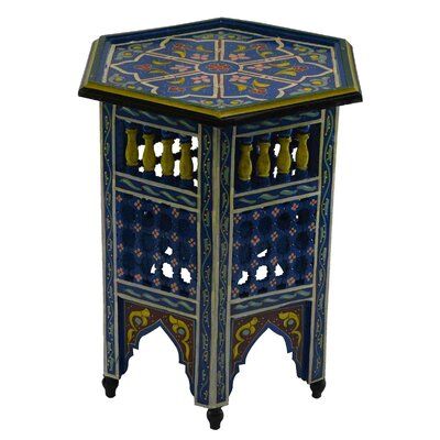 Moroccan-inspired Octagonal Wood Coffee Table - Hand-carved Geometric Design