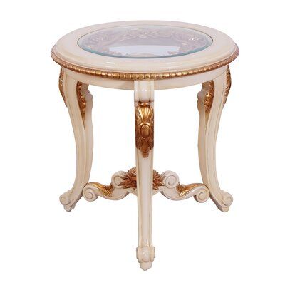 Moroccan Hand-Carved Wood Table with Glass Top