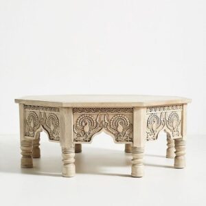 Hand-Carved Moroccan Wood Table | Unique Handcrafted Design