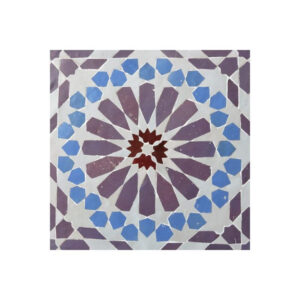 Moroccan Mosaic Floral Tile in Red, Blue & White