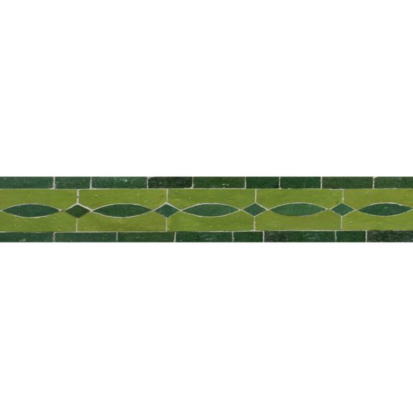 Moroccan Green Mosaic Border Tile - Handmade Dark Green Shapes
