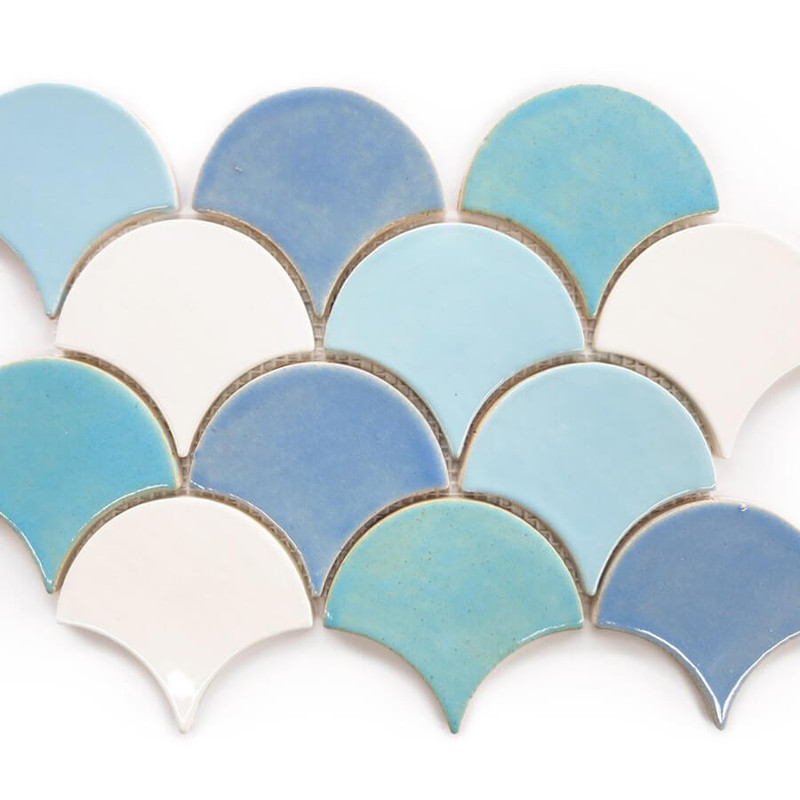 Moroccan Fish Scales Tiles - Baby Blue, Turquoise & Creamy White