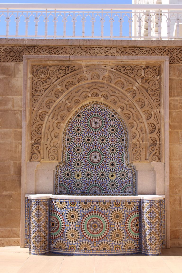 Carved plaster fountain wall